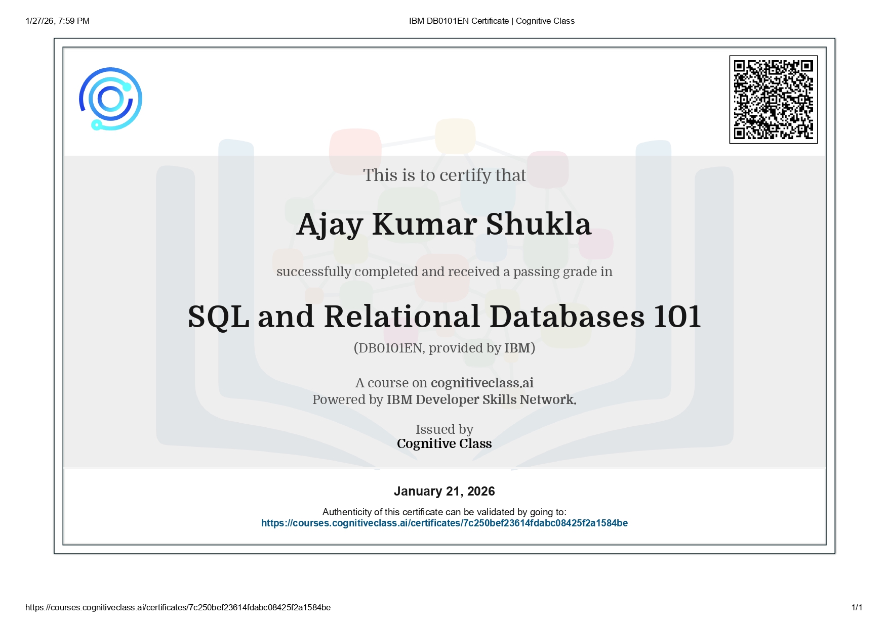 IBM Relational Databases Certificate